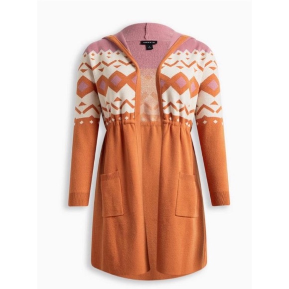 🆕 Plush Anorak Hooded Cinch Waist Sweater 3/3X 22 24 NWT Torrid New Orange Pink - Picture 4 of 5